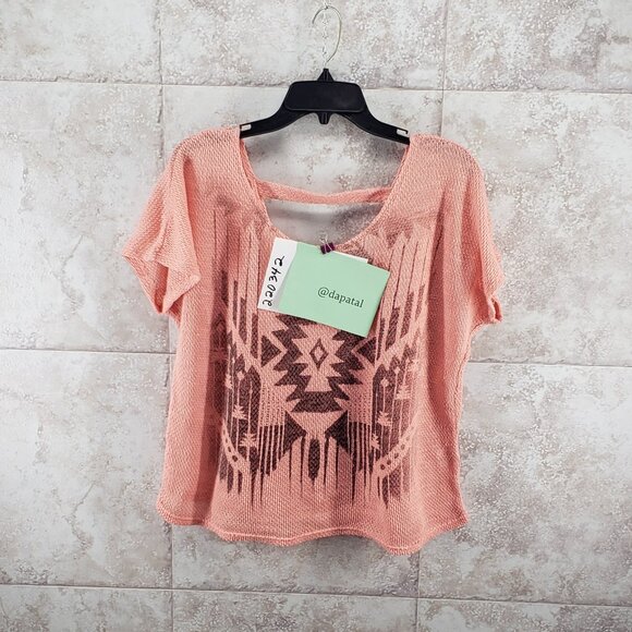 Apricot Cropped Halterneck Halter Top Open Knit Oversized Sleeveless Shirt Sz XL - Picture 8 of 8